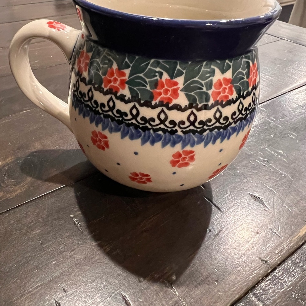 Ceramika Artystyczna Boleslawiec Polish Pottery Cream Mug Floral Design